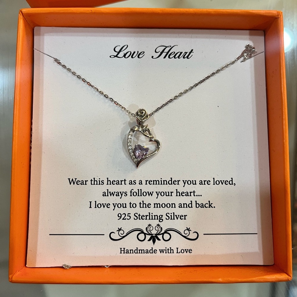 Heart and Rose June Alexandrite Birthstone Necklace.